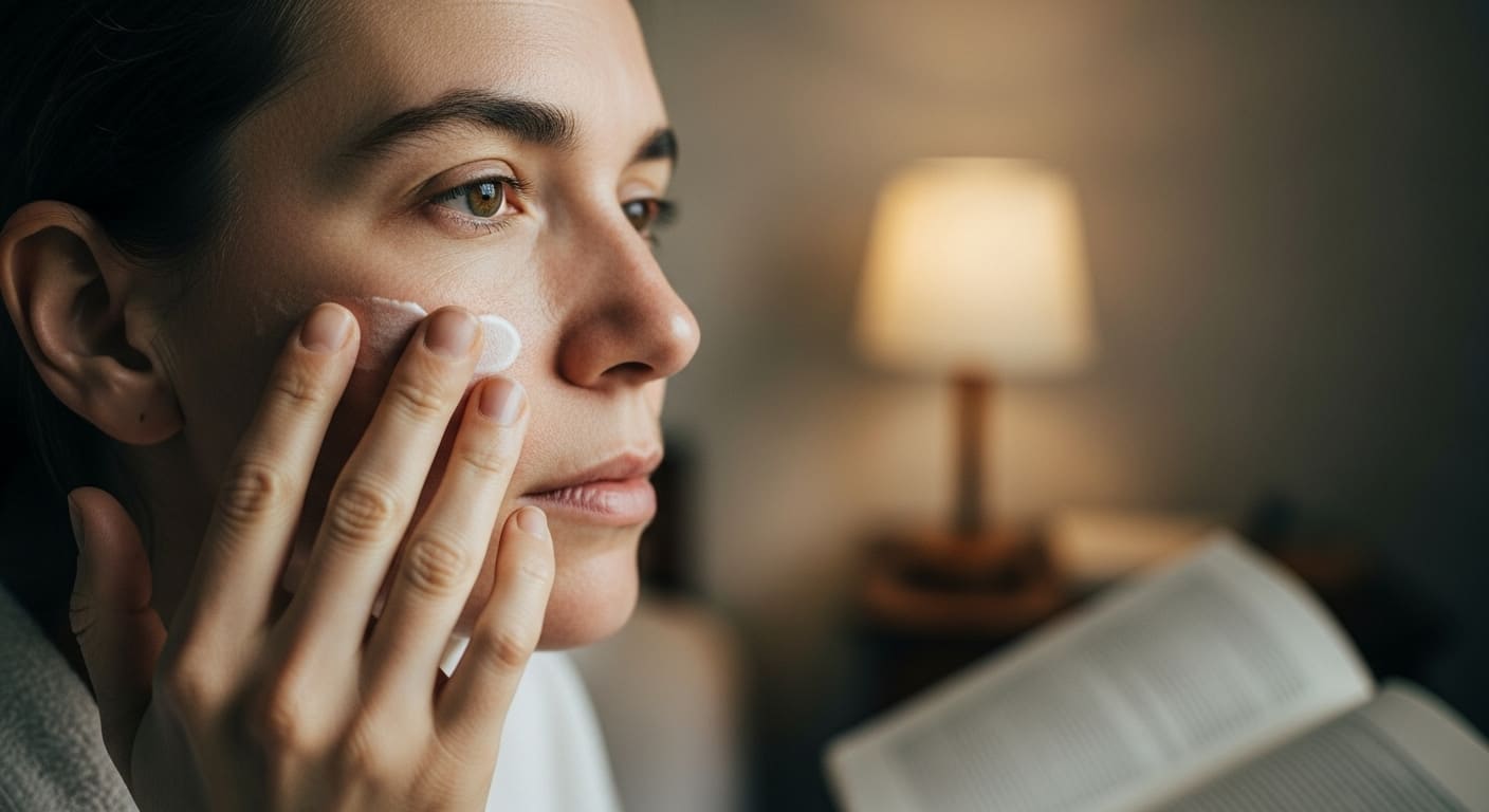 Mujer aplicando crema facial