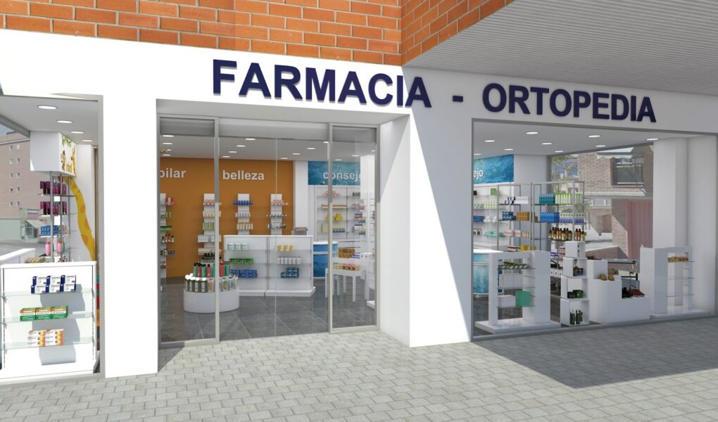 fachada de farmacia con render