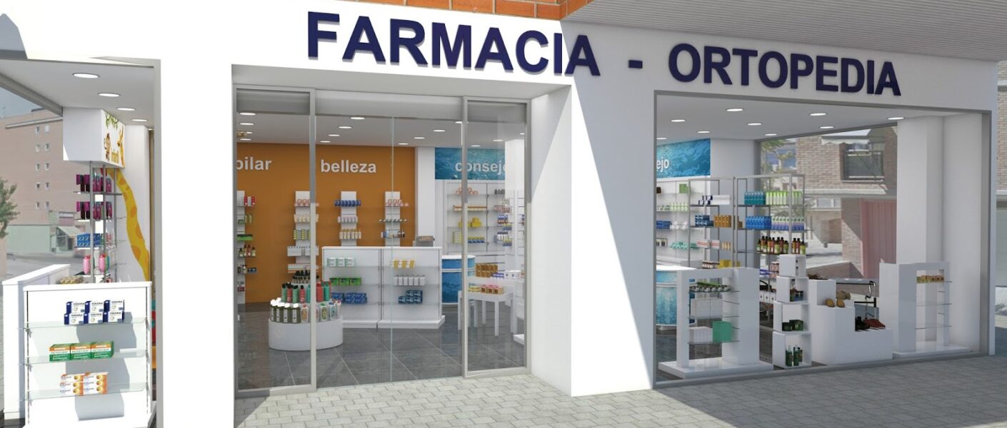 fachada de farmacia con render
