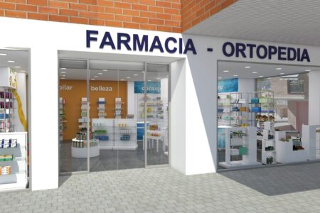 fachada de farmacia con render