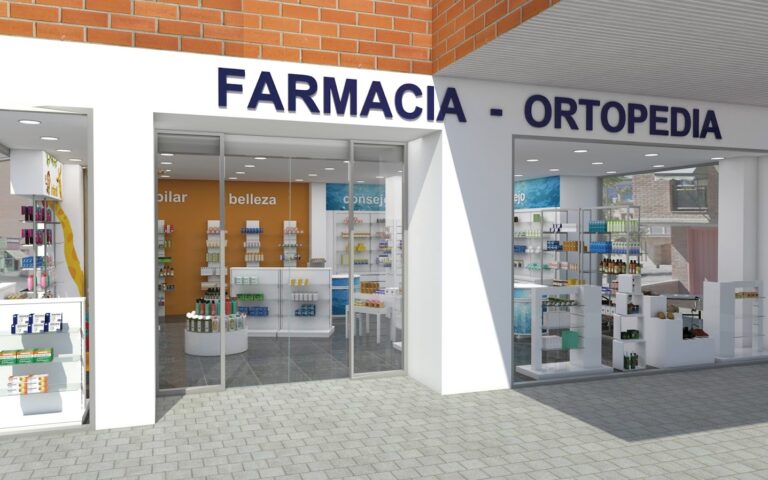 fachada de farmacia con render