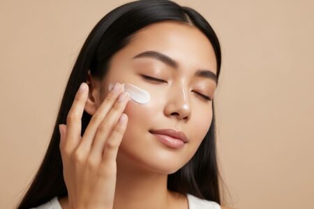 Mujer aplicando crema