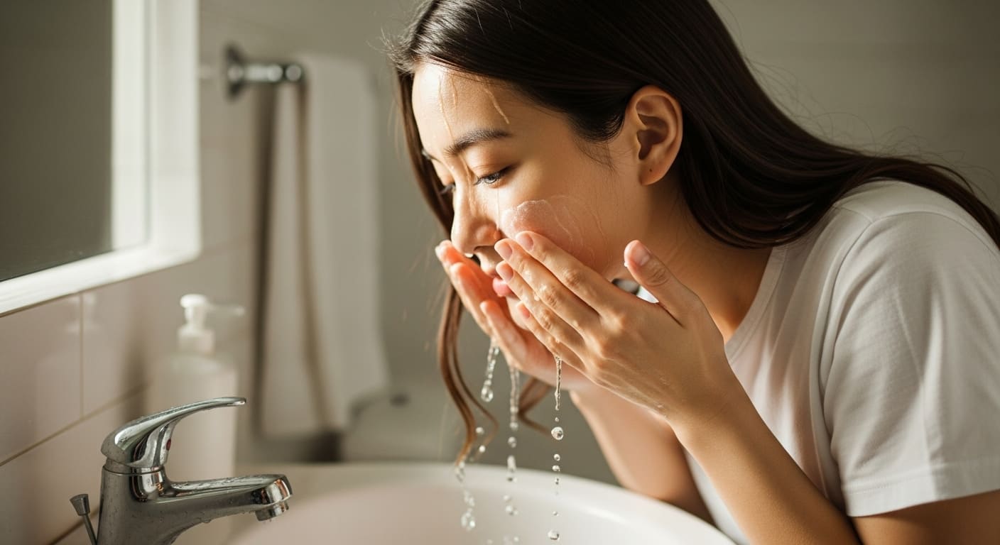 Mujer lavando rostro